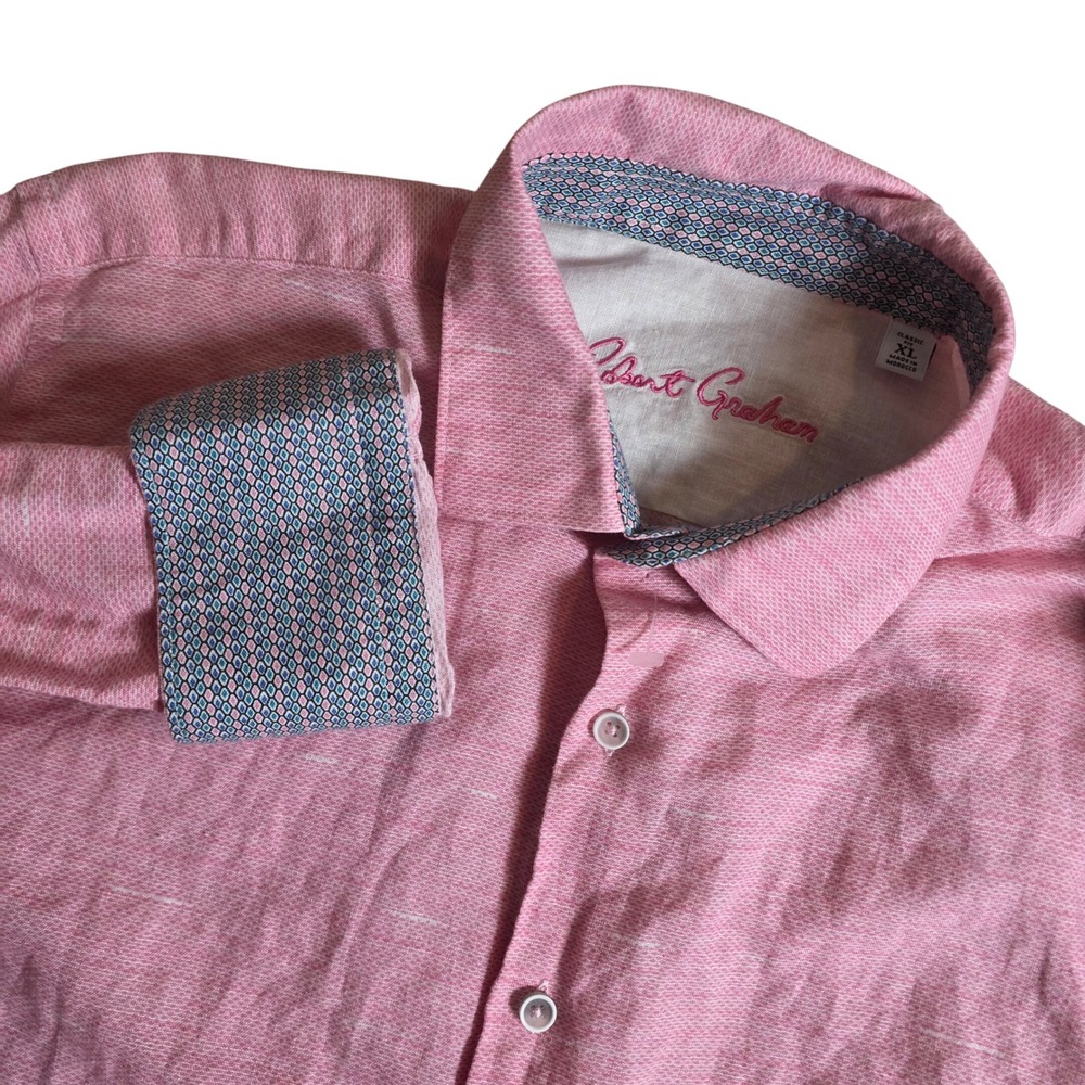 Robert Graham Button Up Shirt Mens XL Pink Linen Cotton Classic Fit 5271